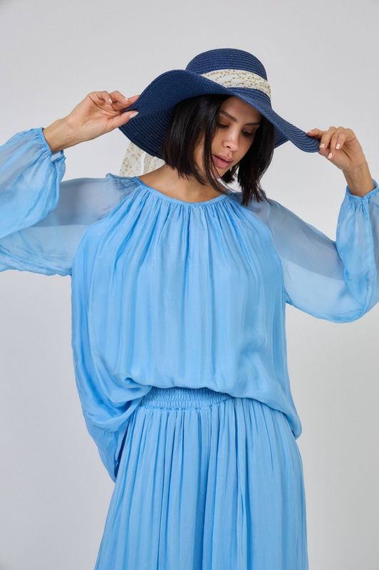 Sofia silke bluse turkis