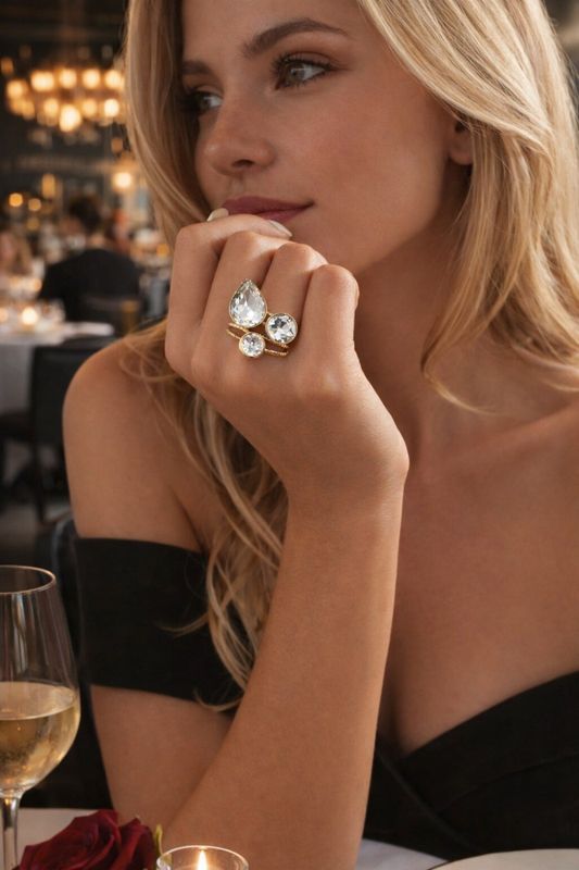 Krystall ring enkel hvit