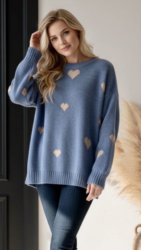 Strikk med små hjerter lyseblå