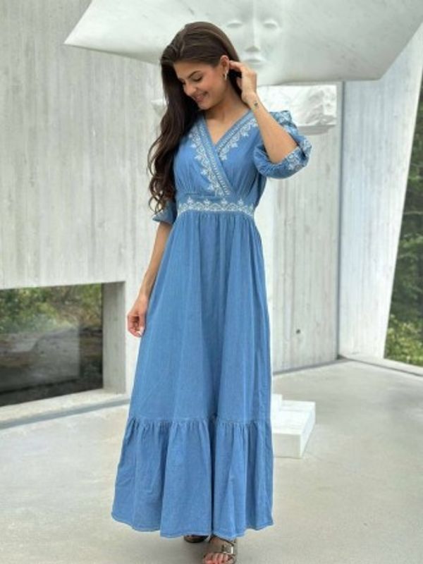 Tarina Kjole Denim Lang